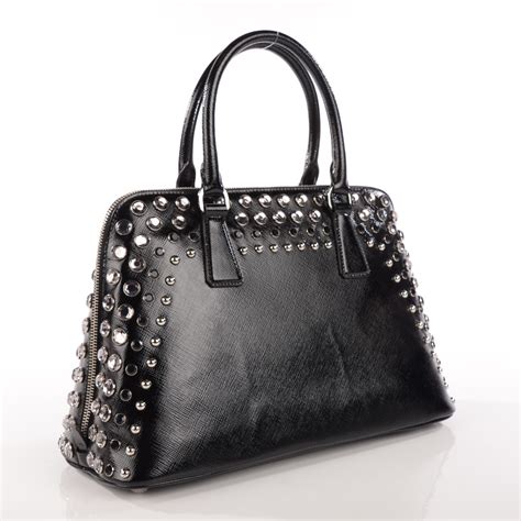 PRADA Saffiano Vernice Pyramid Bag Black .